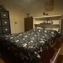 Full Size Storage Bed with Bookcase Headboard + Mattress
