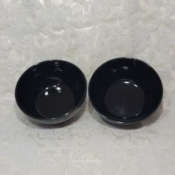 Living Colors Black Glossy Bowls Set of 2 Ceramic Stoneware Minimalist Tableware
