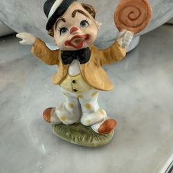 Ceramic Hand Painted Clown Figurine Halloween Decor Vintage Collectible Antique