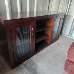 TV stand, brown wood, 52" wide
