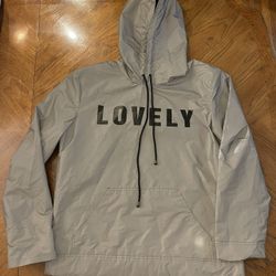 Cool unique J4 “LOVELY” Reflective Hoodie Jacket with Black Print - Size XL 
