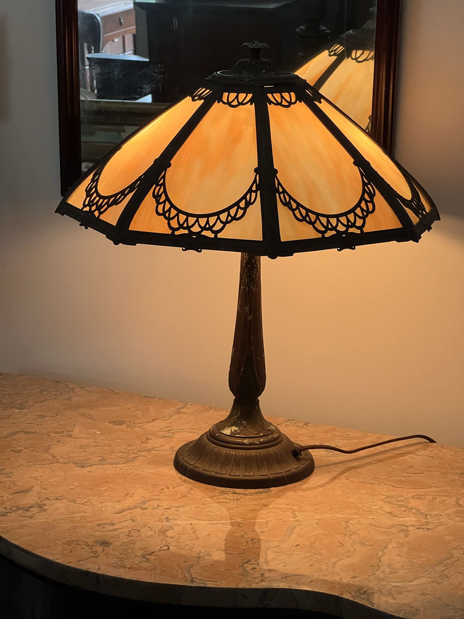 Antique Art Nouveau Caramel Slag Glass Lamp