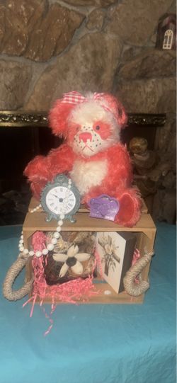 Annette Funicello collectible mohair teddy bear and display gift basket