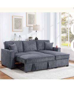 $380 . 2-P Convertible Sectional  Sleeper Sofa W/ Cupholder Sofa Storage & USB Ports  89”x 59”X36”H