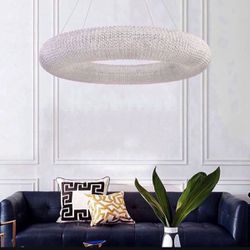 Crystal Chandeliers Modern Ceiling Lights Fixtures Pendant Lighting Orb Ring Chandelier Contemporary Adjustable Stainless Steel Cable for Living Room 