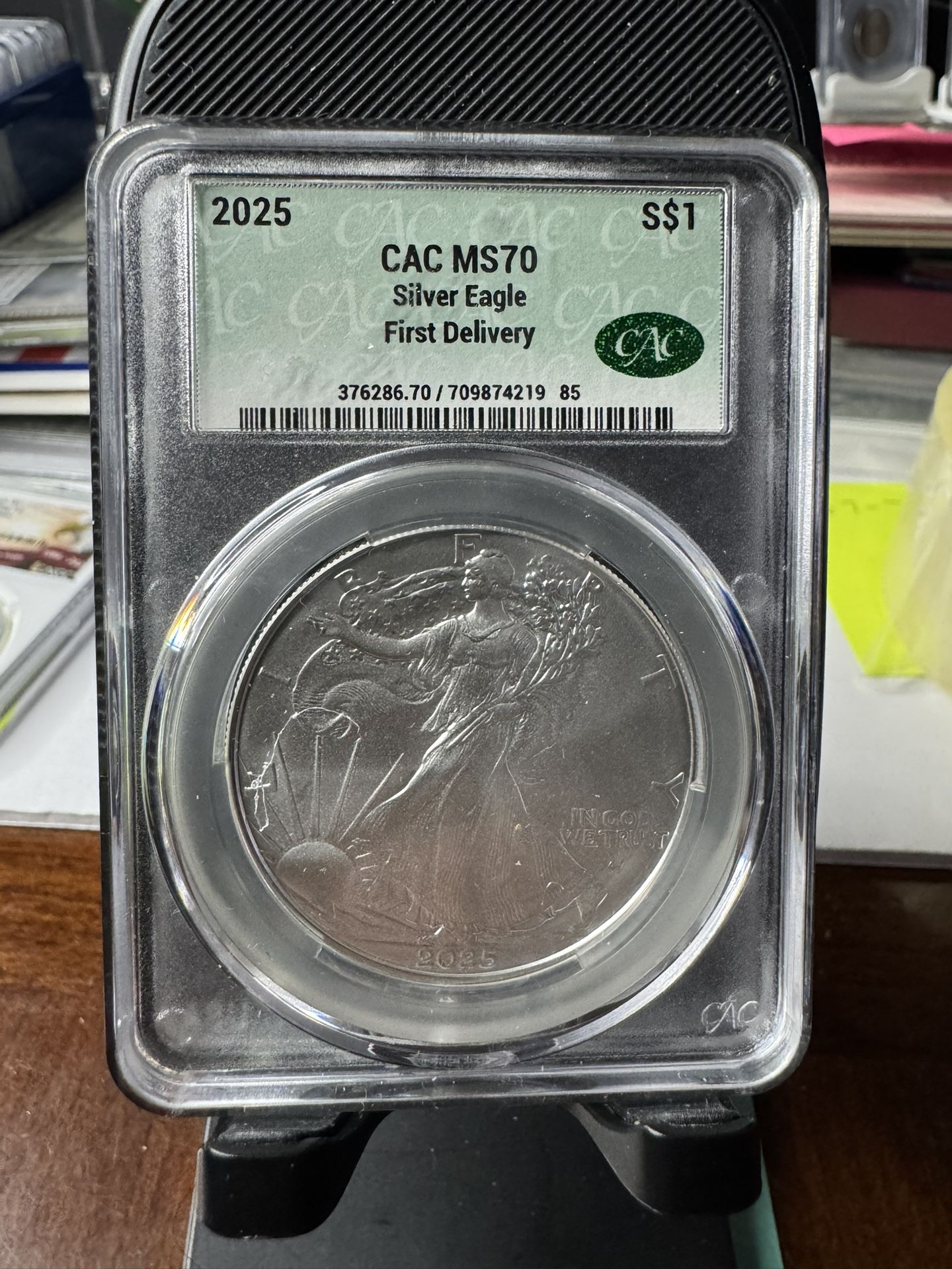 2025 S$1 CAC MS70 Silver Eagle First Delivery CAC Certified