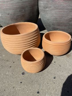 Terracotta Ribbed Planters - Tuscan Bowl Pots ($45 set of 3)