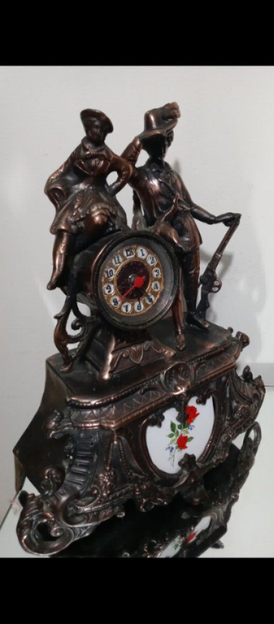 Vintage Copper Clock Sculpture - Hunter & Lady 17"×15" ×6" - EB