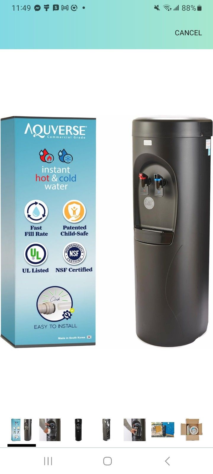 Aquverse Commercial Grade Bottleless Hot & Cold Water Cooler Dispenser with Filter, Black | NSF and UL/Energy Star Certified (A3500-K)