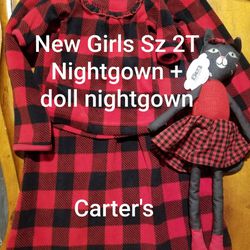 New Girls Size 2T Carter's Plaid Nightgown & Matching Doll NWT 🎁