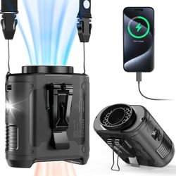 10,000mAh Waist Fan – Rechargeable, 5 Speeds, Flashlight