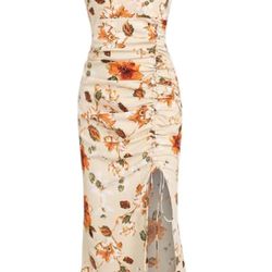 🌸 ZAFUL Floral Ruched Split Backless Midi Dress — Size Small (New With Tags)