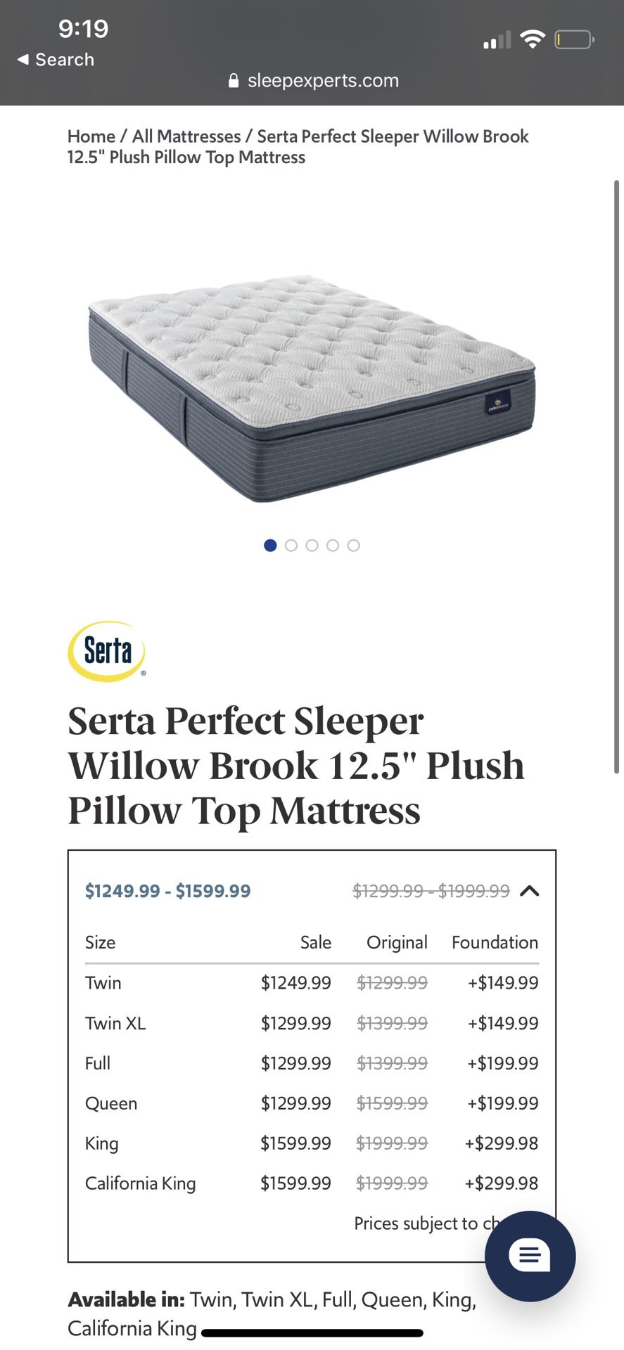 Serta Perfect Sleeper Willow Brook 12.5" Plush Pillow Top Mattress