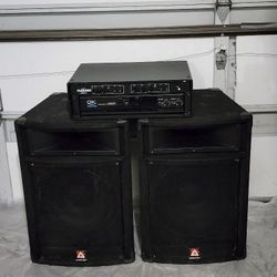 P.A System: Peavey Speakers, QSC RMX-850,  FlexMix 8ch Mixer