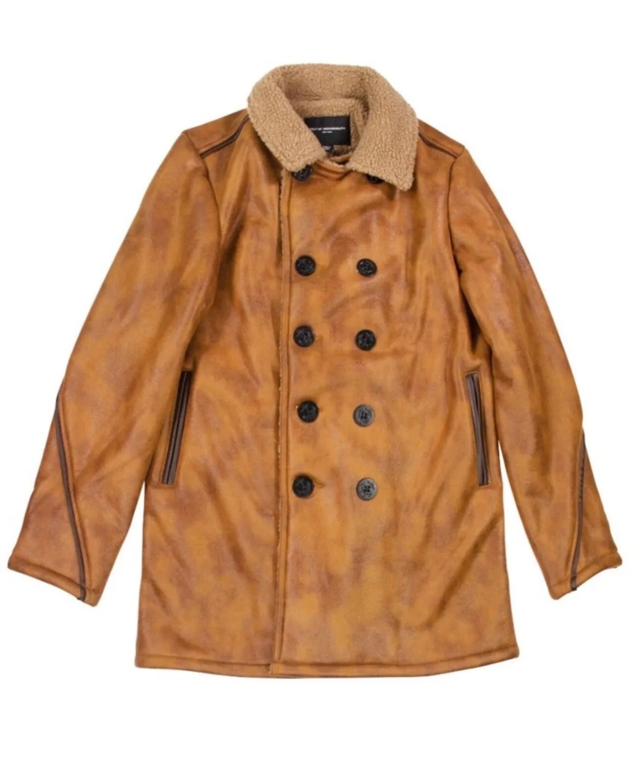 S Cult Of Individuality NEW NWT Brown Faux Leather Sherpa Peacoat Jacket Small J4