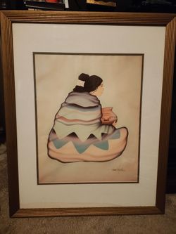 Vintage Framed Southwest Native American Woman Art Print by Fiona Martin