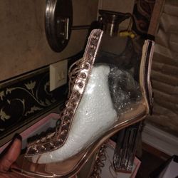 Rose Gold Open Toe See Thru Boot $30 Obo