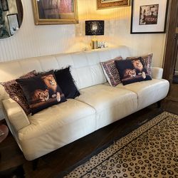 CREAM COLORED LEATHER SOFA