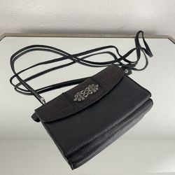 BRIGHTON Brown Black Leather Crocodile Embossed Wallet Crossbody Bag Purse
