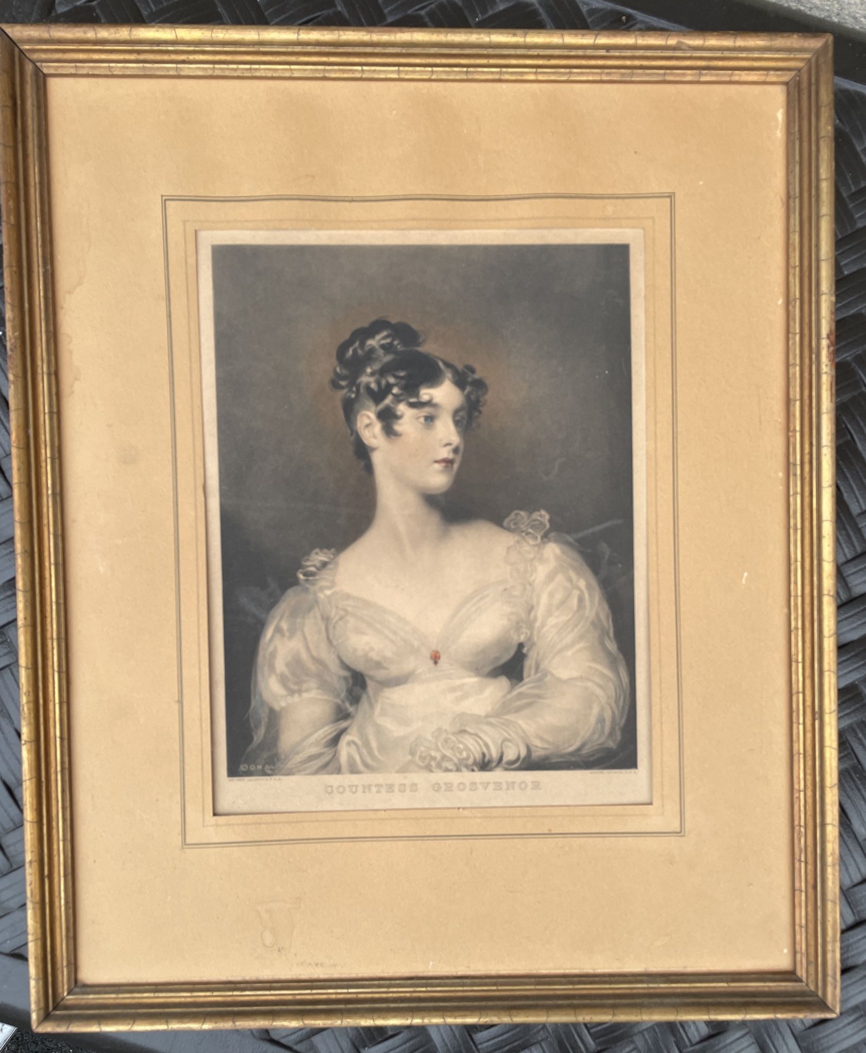 Antique Countess Grosvenor Lithograph Sir Thos Lawrence, P. R.A. Samuel Cousins, A.R.A. Framed