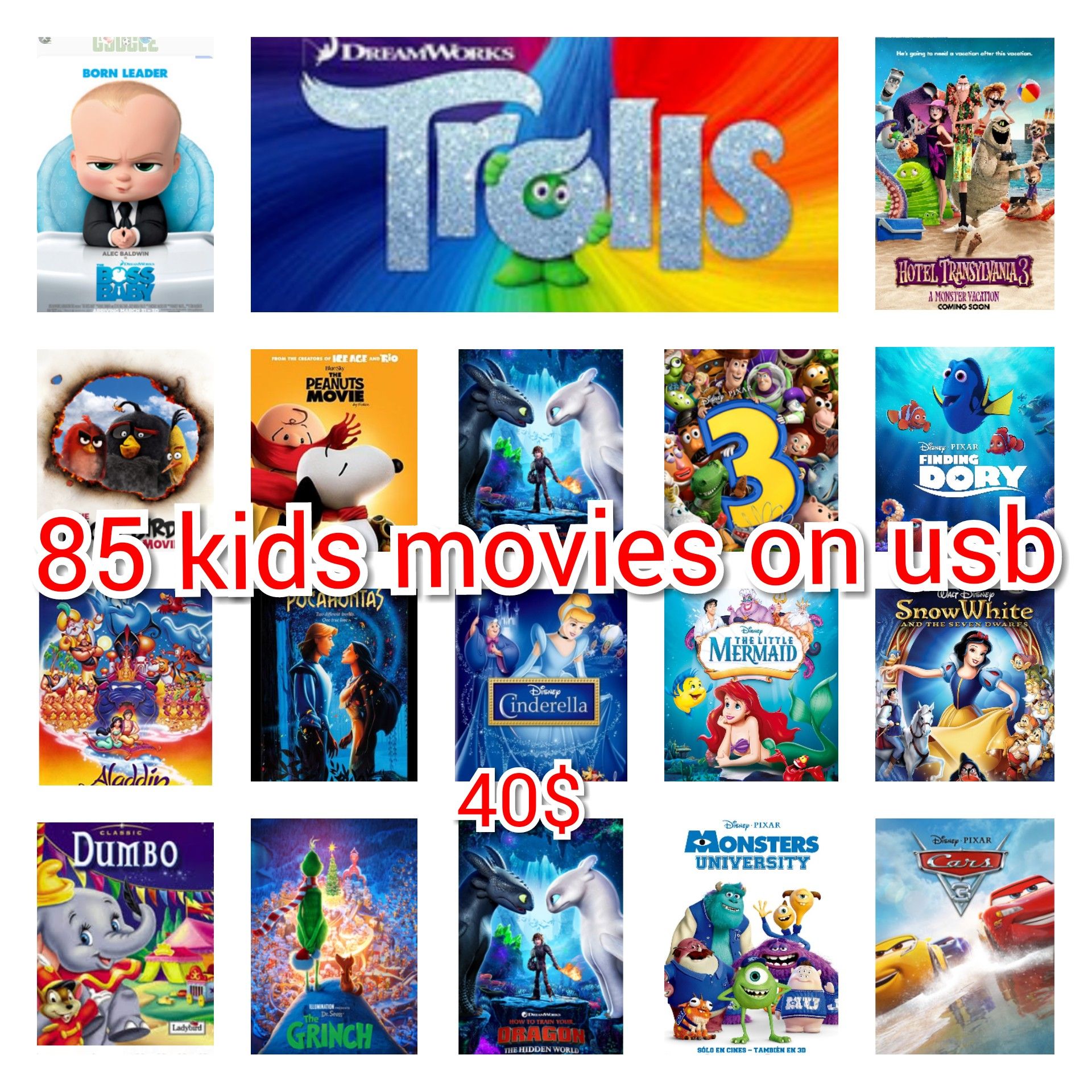 85 kid's movies on usb