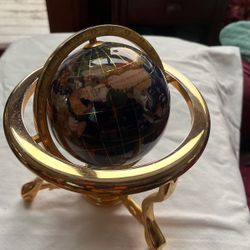 Glass World Globe With Compass Mounted On Solid Brass Stand
