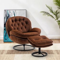 Brown Velvet Papasan / Swivel Accent Chair w/ Ottoman [NEW IN BOX] **Retails For $300+