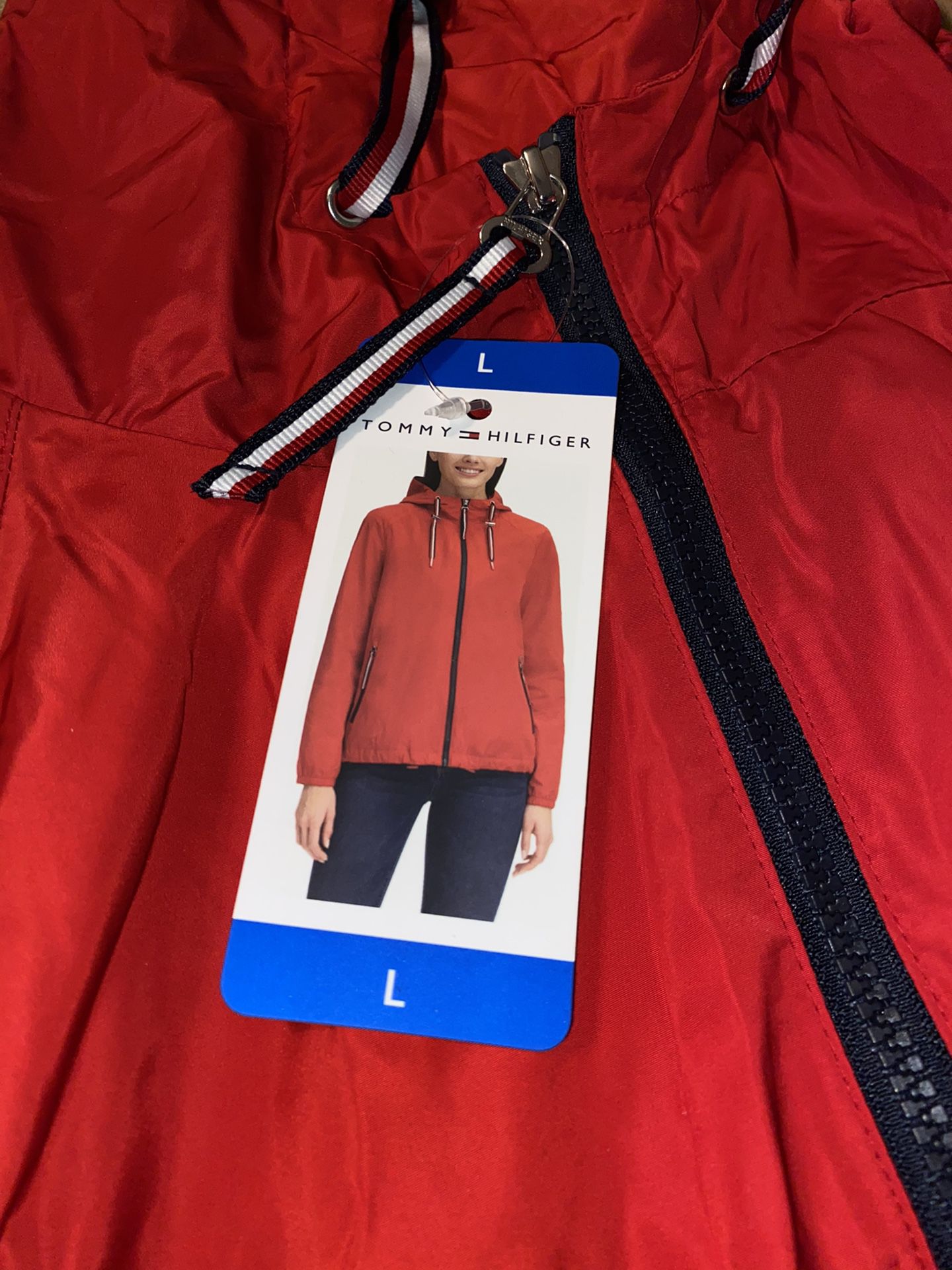 Tommy Hilfiger Ladies' Windbreaker Hoodie Jacket, Red, Large - NEW