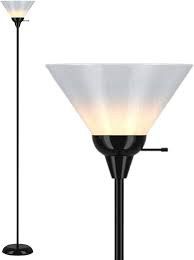 Black Floor Lamp with Opal White Cone Shade – Standing Lamps, Torch Floor Lamps for Living Room, Bedroom