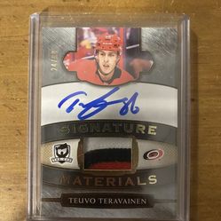 RARE TEUVO TERAVAINEN AUTOGRAPHED CARD WITH GAME USED JERSEY PATCH