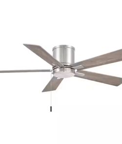 Hampton Bay Grantway 48 in. Indoor/Covered Outdoor Brushed Nickel Low Profile Ceiling Fan Without Light with Pull Chain Included