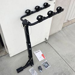 (NEW) $49 Tilt Folding 3-Bike Mount Rack Bicycle Carrier 2” Hitch 110lbs Max w/ No-Wooble U Bolt & Straps