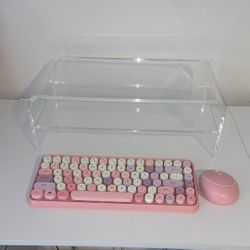 Keyboard + Mouse + acrylic monitor stand