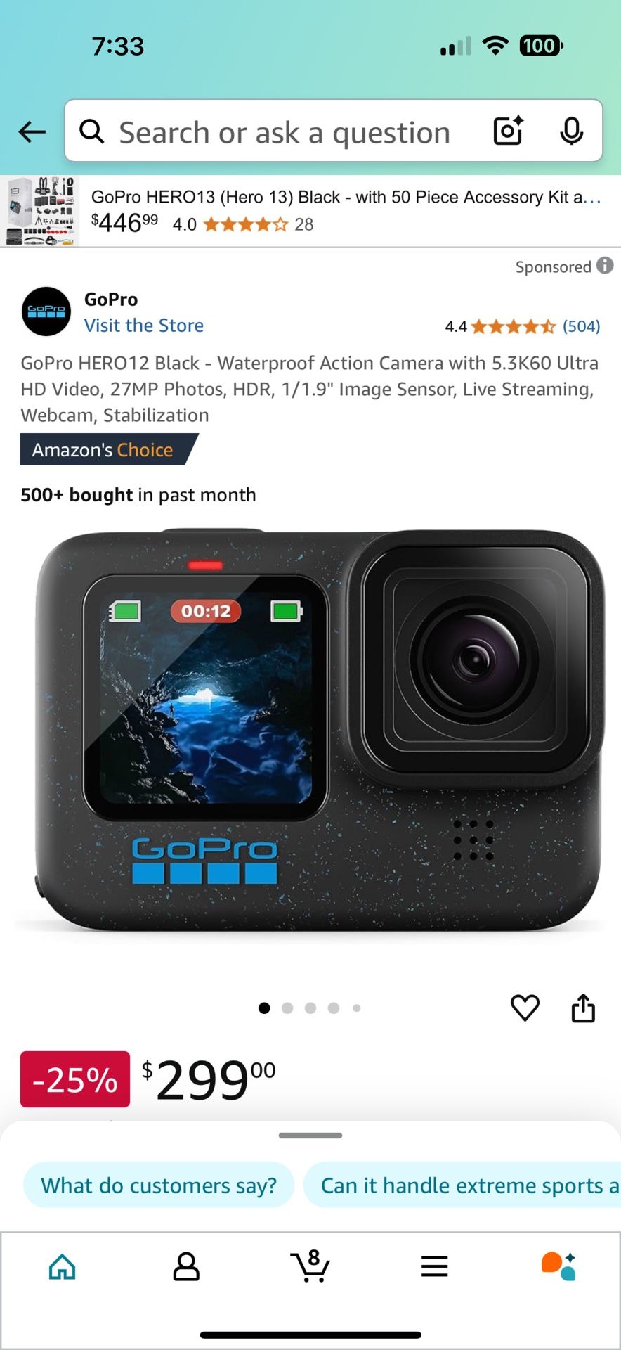 GoPro HERO12 Black - Waterproof Action Camera with 5.3K60 Ultra HD Video, 27MP Photos, HDR, 1/1.9" Image Sensor, Live Streaming, Webcam, Stabilization
