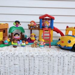 Fisher Price Little People Playground, Fort and School Bus Set - Ladder, Tree Swing, Dog, Sandbox, Etc. (Sounds Work!)