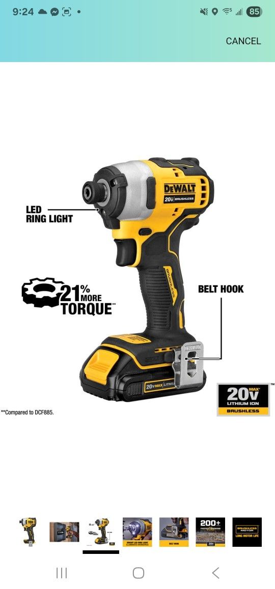 DEWALT 20V MAX* Impact Driver, Cordless, Compact, 1/4-Inch