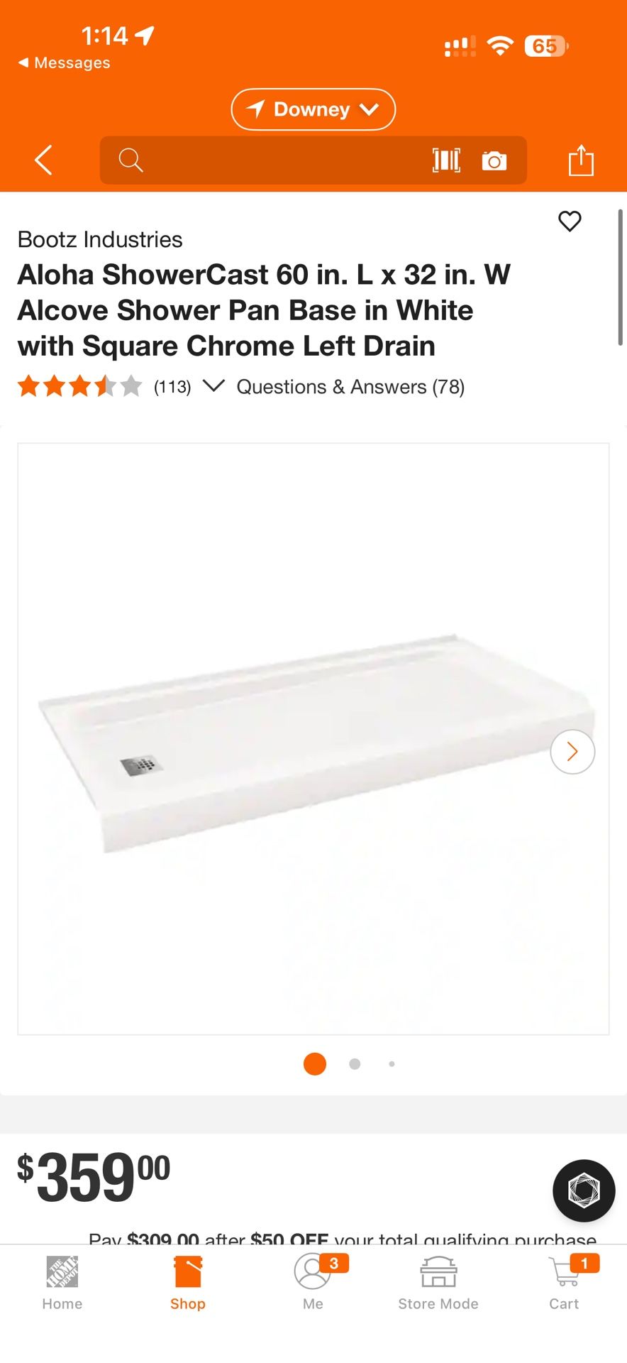 Bootz Industries Aloha ShowerCast 60 in. L x 32 in. W Alcove Shower Pan Base in White with Square Chrome Left Drain