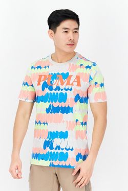 Puma Mens Timeout Sport Fit Short Sleeve T-Shirt, Grey/Red Combo, Size Large
