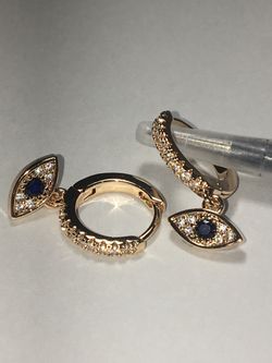 14k Gold Plated Malocchio Earrings With Blue Sapphire & Zirconia