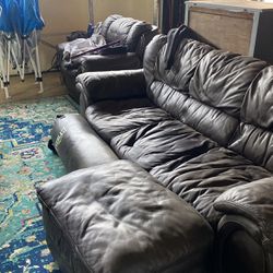 Faux Leather Couch And Chair With Ottoman 