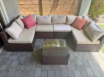 Outdoor sofa set with table w/glass