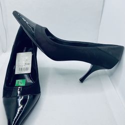 NINE WEST Black patent leather and file fabric