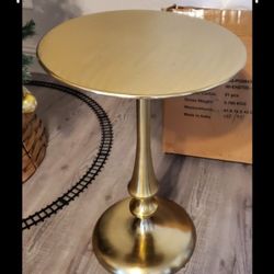 Brass Pedestal Gold Round End Table Open Box 