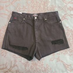 Wrangler x Fender Guitars Festival Coated Black Denim Cut Off Shorts Size 34