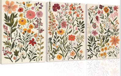 Stunning 3Pcs Framed Colorful Boho Wildflower Wall Decor - 16 x 24 ea. - Multi Color
