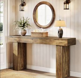 Vintage Style 63-Inch Narrow Long Console Table, Material with Particle Board Top, Weather Resistant, Pre-Assembled Sofa Table for Hallway, Entryway, 