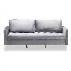 Baxton Studio Clara Modern And Contemporary Grey Velvet Fabric Upholstered 3-Seater Sofa 