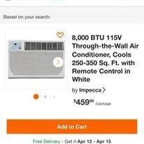 Impecca 8,000 BTU 115V Through-the-Wall Air Conditioner, Cools 250-350 Sq. Ft. with Remote Control i