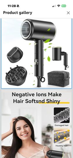 Hair Dryer, 150000RPM Ionic Blow Dryer - Fast Drying, Low Noise, Foldable Portable with Diffuser and Nozzle, Compact Mini for Women and Men, Home and 