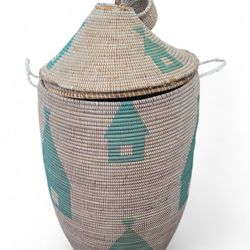 Handwoven African Lidded Basket – Boho Storage / Laundry Basket 28"